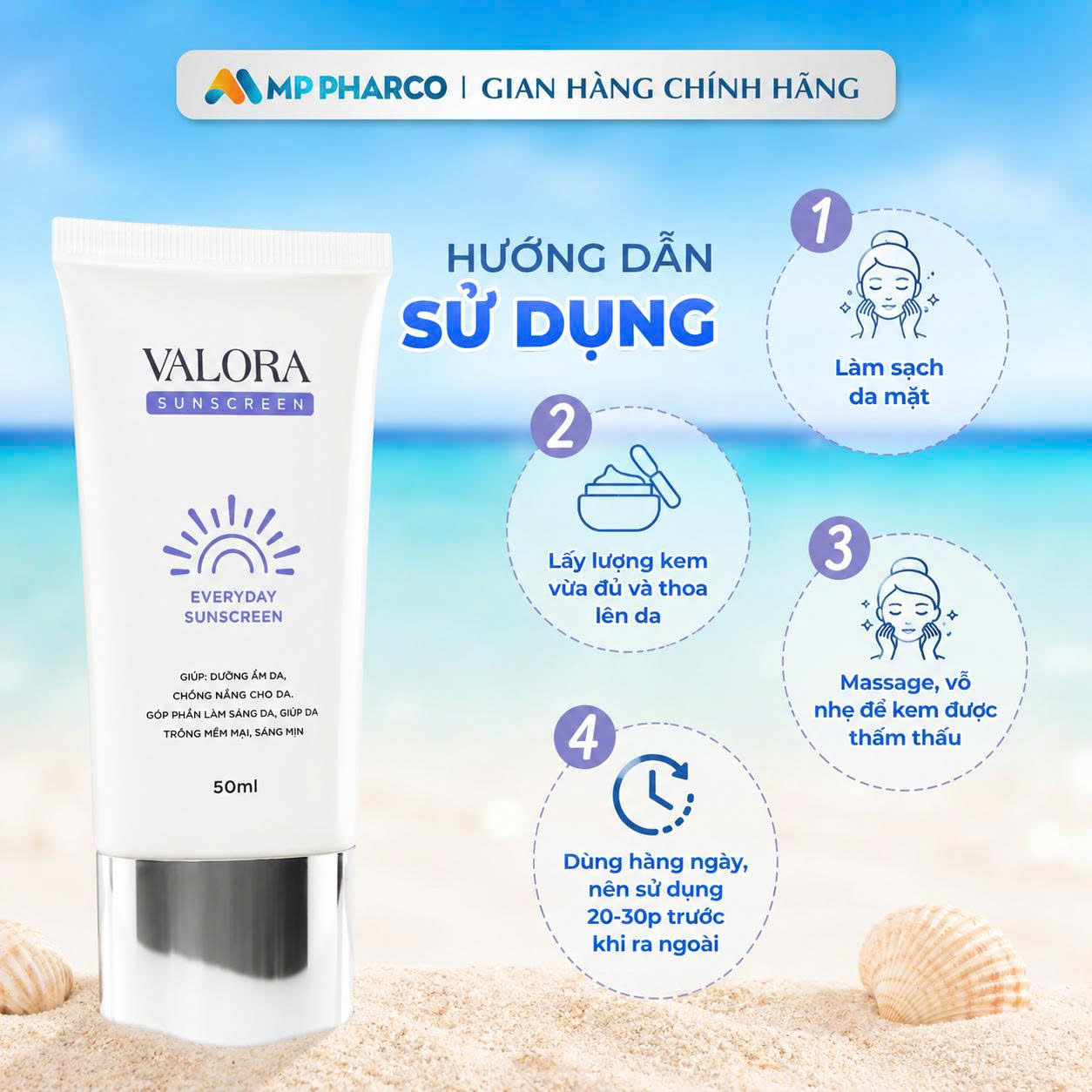 Kem Chống Nắng Nâng Tông Dưỡng Da Cho Mặt Valora Suncreen Chăm sóc Da Nữ ,tuýp 50ML (N25)